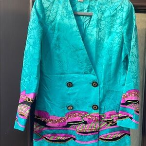 Vibrant Teal and Pink 100% silk Anne Crimmins Blazer